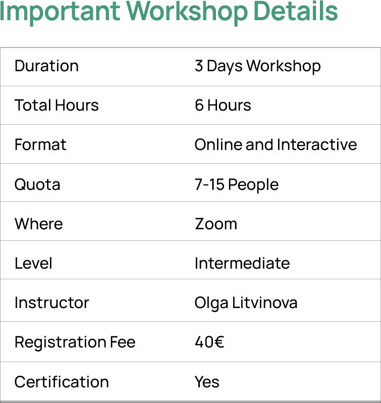 important workshop details