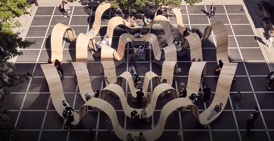 Architectural plaza installation from above
