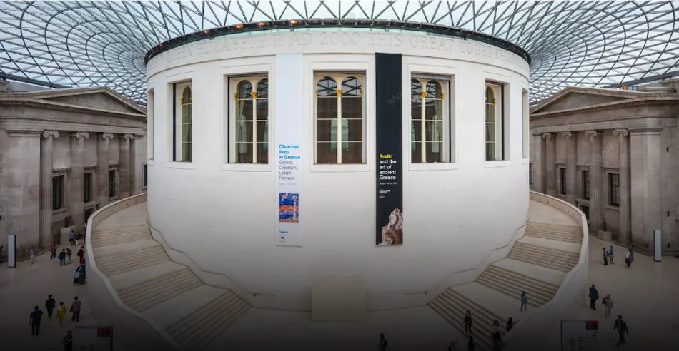 Museum interior with glass roof